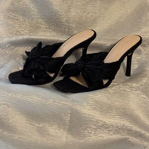 Loeffler Randall Claudia Pleated Bow Heels | Black Fabric | Size 7.5